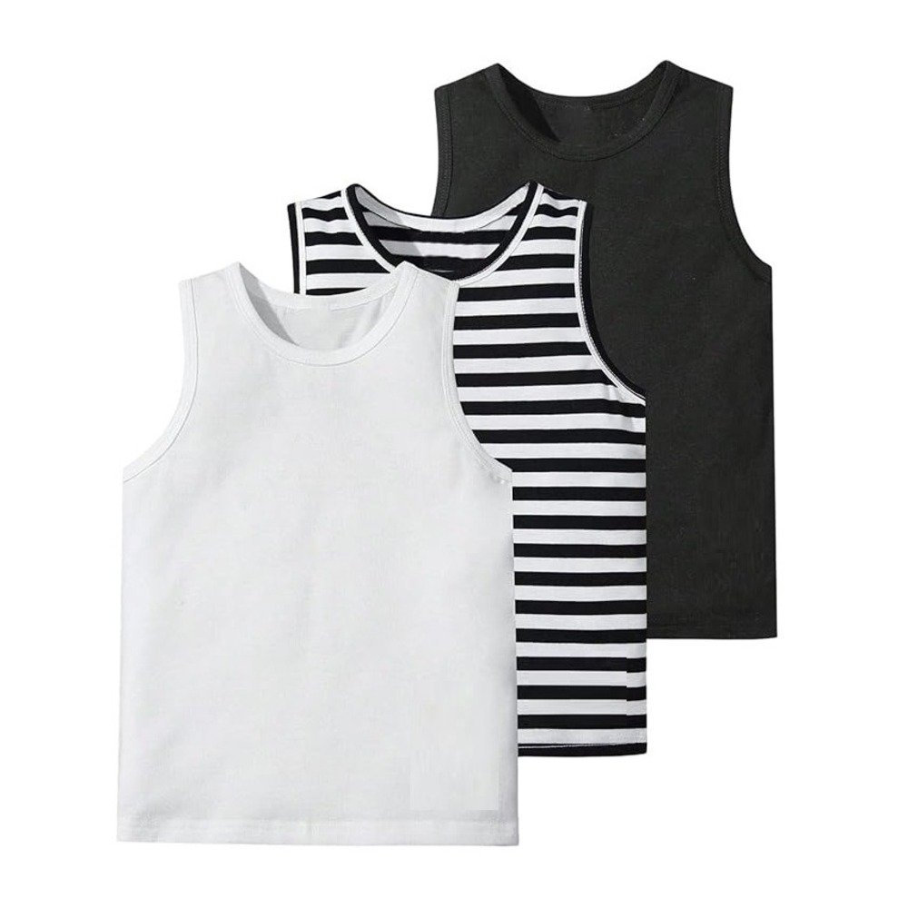 SHEIN Kids 3 Pack Tank Tops White Black Stripe Sleeveless Tops Size M